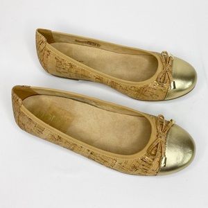 Vionic Minna Ballet Flat Tan Cork Gold Cap Toe 8